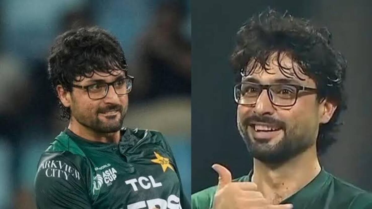 पाकिस्तान के स्पिनर अबरार अहमद श्रीलंका के खिलाफ विकेट लेने के बाद जश्न मनाते हुए।