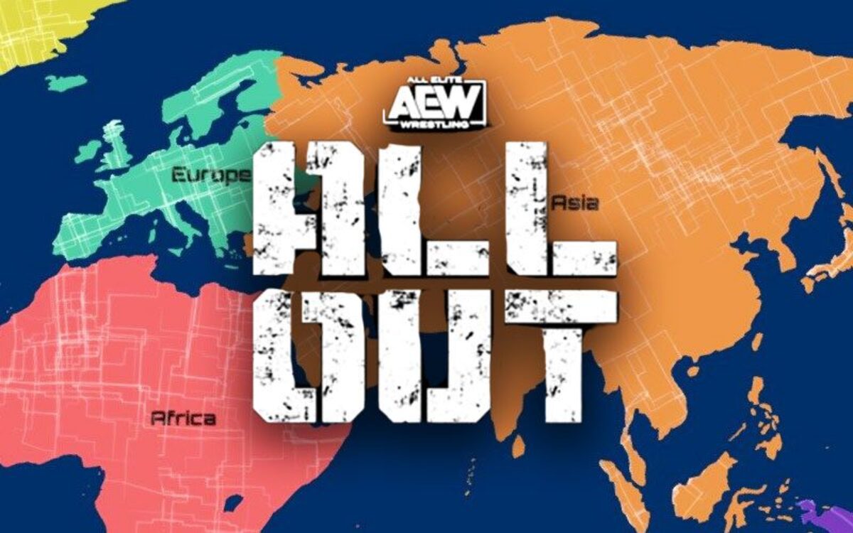 A collage of key moments from AEW All Out 2025, featuring Hangman Page and Kris Statlander.