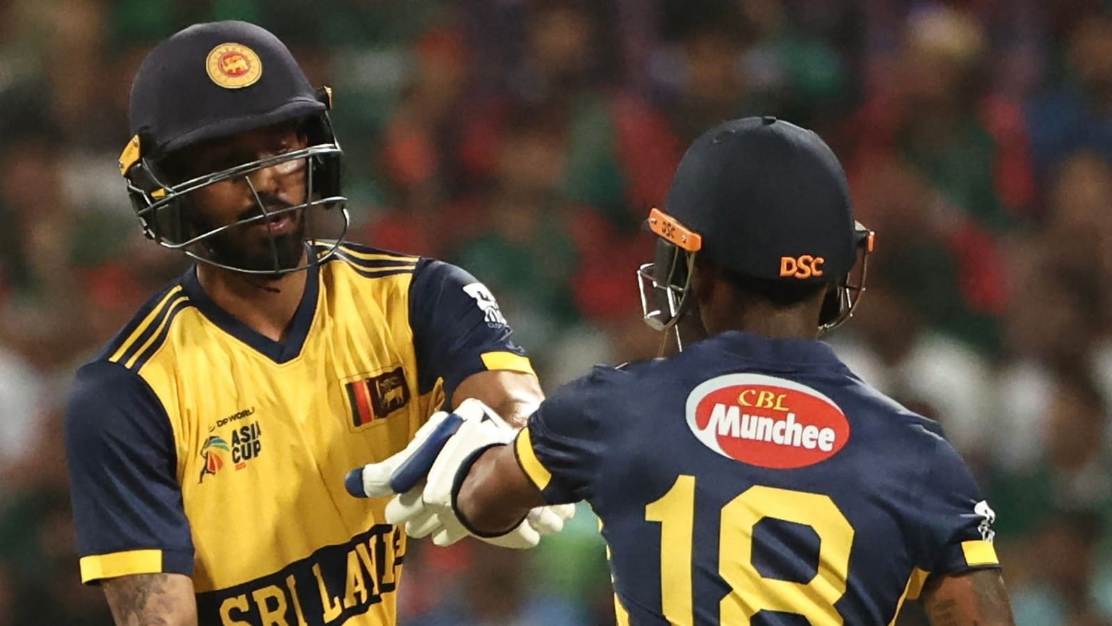 Sri Lanka cricket team celebrating their dominant victory over Bangladesh in the Asia Cup 2025.