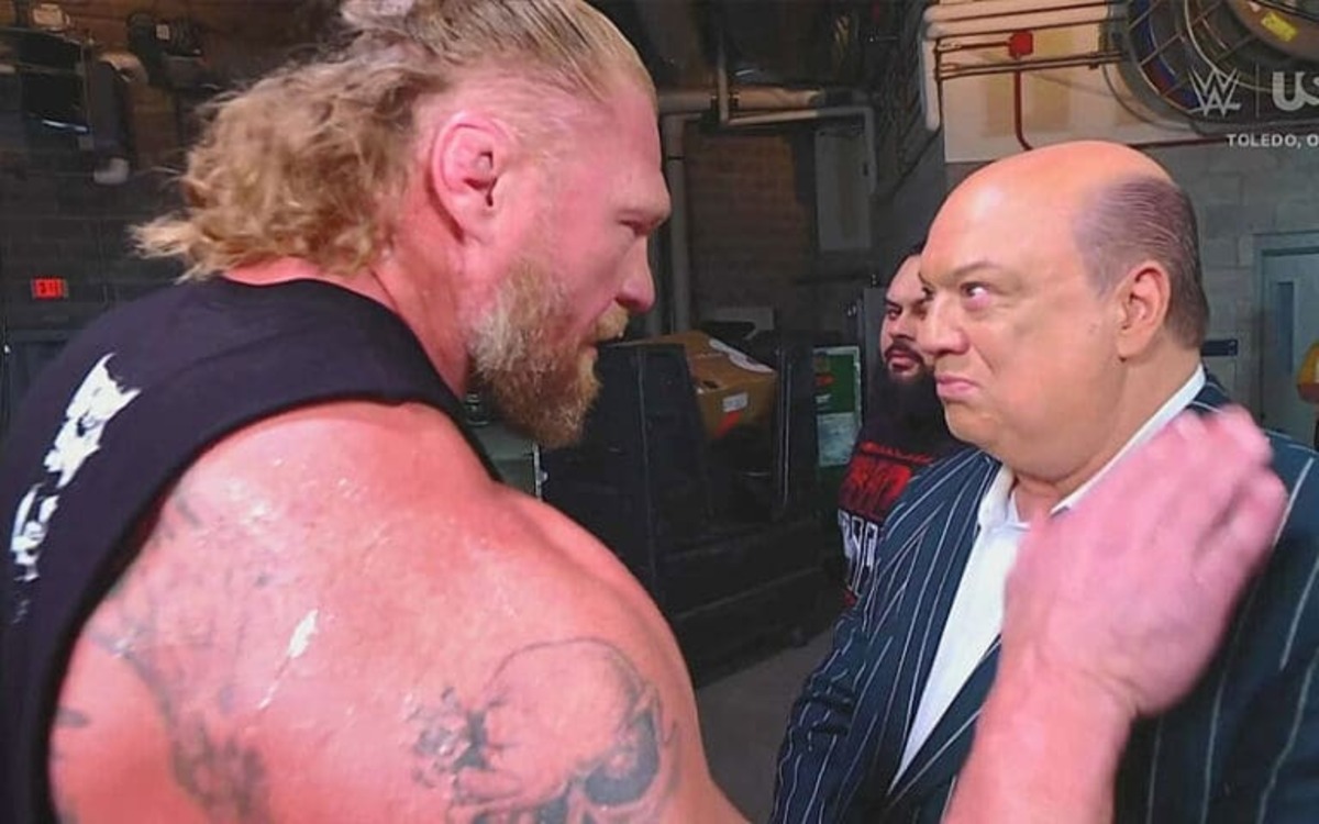Brock Lesnar confronting Paul Heyman backstage on WWE SmackDown.
