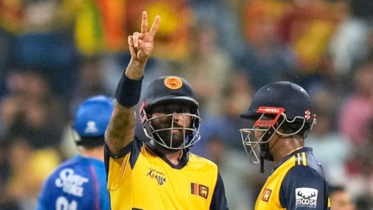 Kusal Mendis celebrating his match-winning fifty against Afghanistan in Asia Cup 2025.