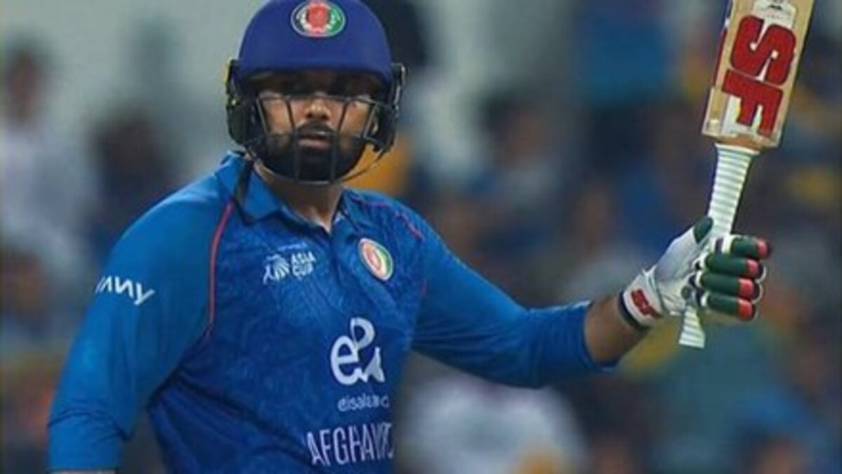 Mohammad Nabi hitting a massive six against Sri Lanka in Asia Cup 2025.