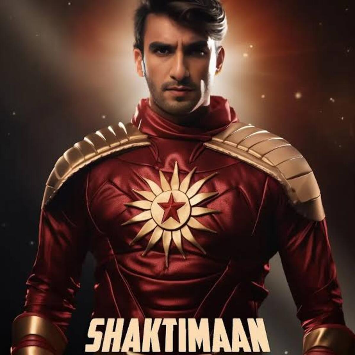 शक्तिमान फिल्म का पोस्टर जिसमें रणवीर सिंह की कल्पना की गई है।